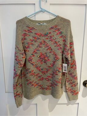NWT Vintage style Neutral Multi-Color Patterned Crewneck Sweater - Women's Large